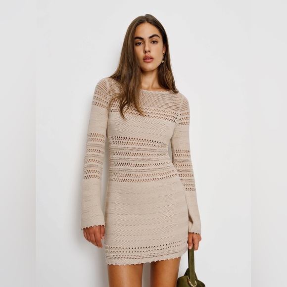 Reformation Dresses & Skirts - NWOT Reformation Inda Open Knit Mini Dress in Coyote, Size Small